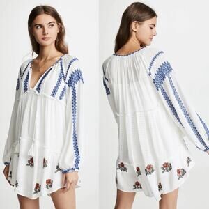 Free People Wild Horses Embroidered Mini Dress in Ivory